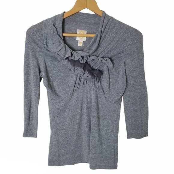 Anthropologie Gray Ruffled Top Size XS - Picture 4 of 8